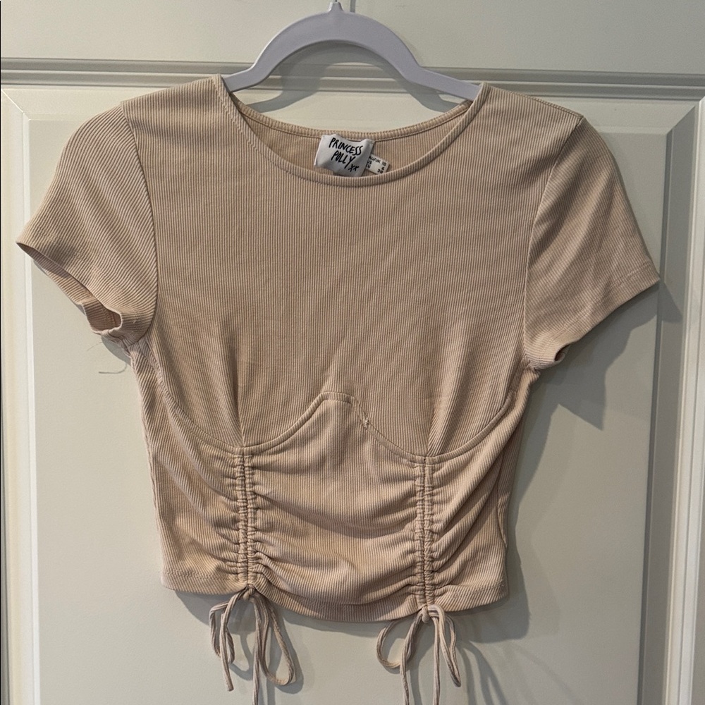 Princess Polly Cream Ruched Crop Top
